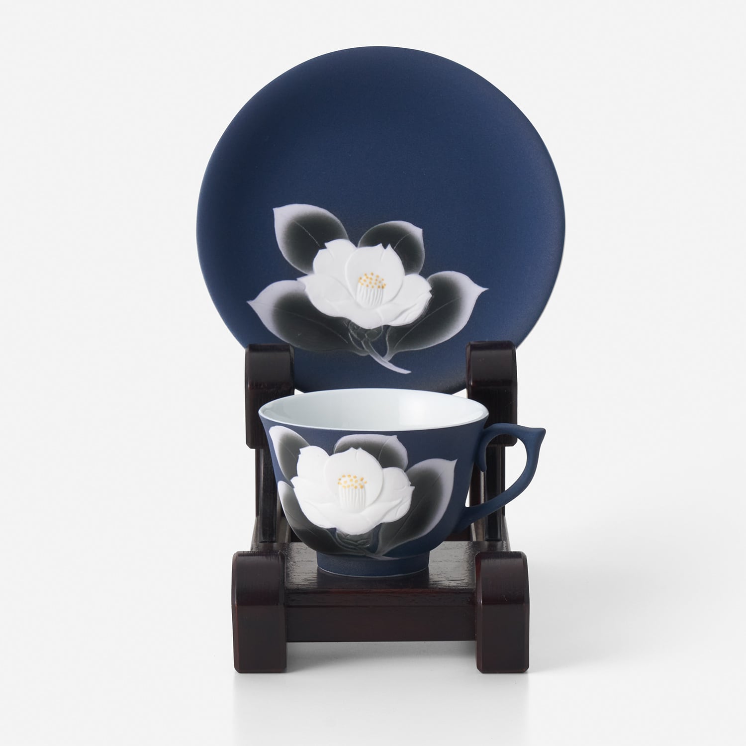 藍吹染白椿珈琲碗皿 H1009