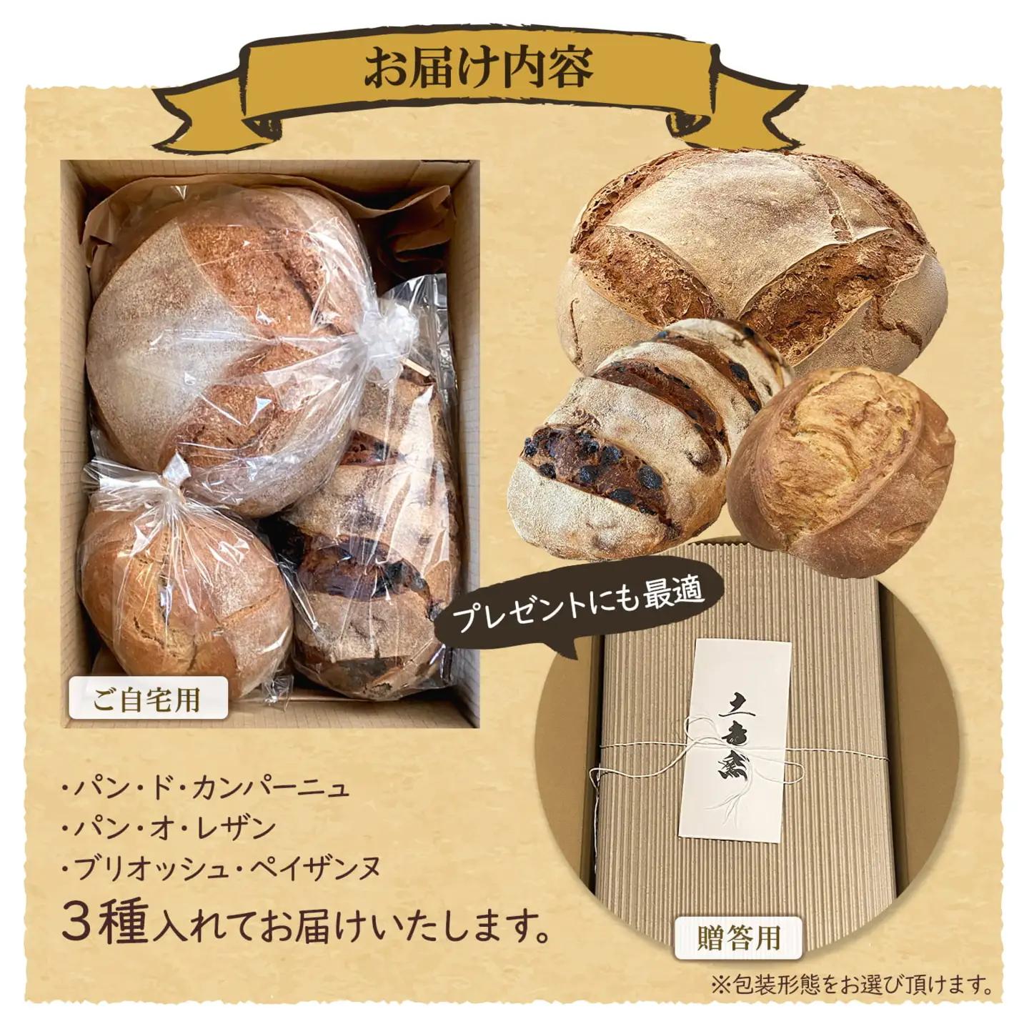 【薪窯焼き】香り高い大きなパン 3種セット (カンパーニュ・レザン・ブリオッシュ) ハード系パン レーズン パン セット K2686