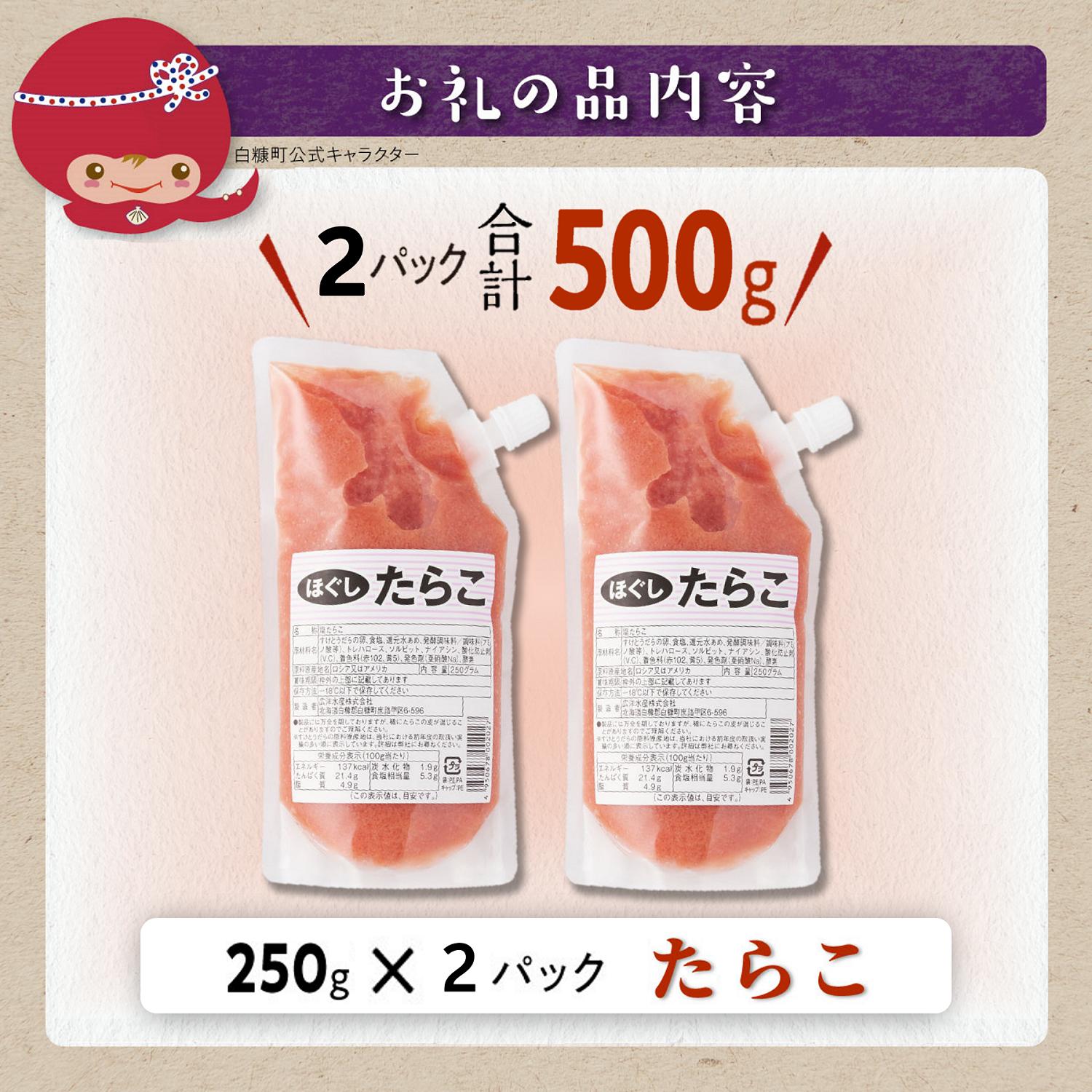 キャップ付きチューブタイプ ほぐしたらこ【250g×2 合計500g】