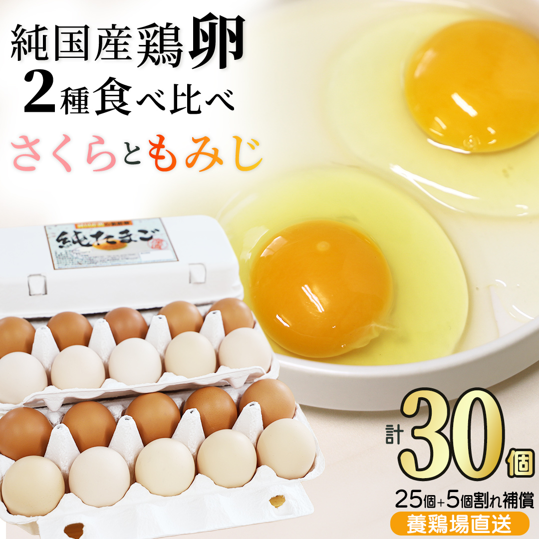 【浅沼養鶏場】卵 玉子 鶏卵 純国産鶏【さくらともみじ】 ふるさと納税 たまご 純たまご30個 破損保証5個含む 採れたて 新鮮 農地直送 (AJ031)