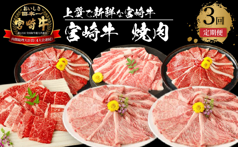 宮崎牛 焼肉3回定期便 K18_T013_6