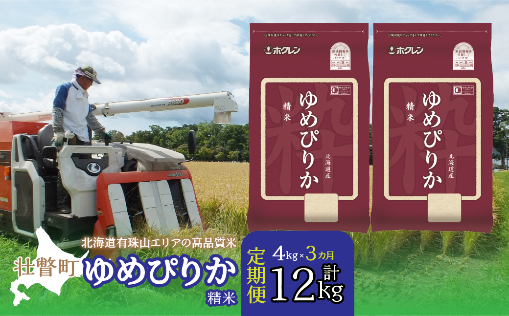 【令和6年産 3ヶ月定期配送】（精米4kg）ホクレンゆめぴりか（精米2kg×2袋） SBTD026