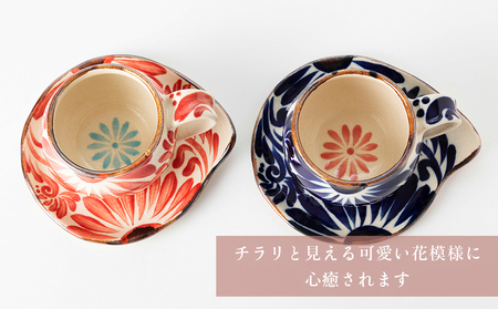 唐草カップとソーサー　赤とコバルトブルーセット【尚工房】