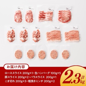 宮崎県産豚肉 「まるみ豚」 精肉生ハンバーグセット計2.3kg 【 肉 豚肉 国産 ハンバーグ 小分け 弁当 おかず お手軽 真空パック バラ モモ ロース こま切れ スライス ミンチ 挽肉 九州産 
