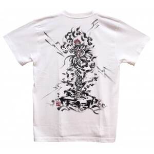 手描きTシャツ 仏画 倶利伽羅不動 白 (半袖 XLサイズ)【1615007】