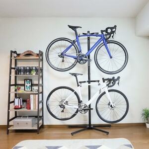 ミノウラのペアスタンド(P-500AL-7S)　自立式自転車展示台　2台用　黒【1643233】