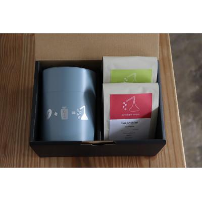 ふるさと納税 藤沢市 焙煎士おすすめコーヒー豆2種(豆・150g×2) &amp; オリジナルキャニスター(青)