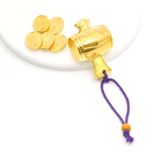 純金(Ｋ２４)製　金運ざくざくセット（打ち出の小づち＆ 開運ミニ小判 レプリカ ＳＳサイズ5枚） ALPBK157