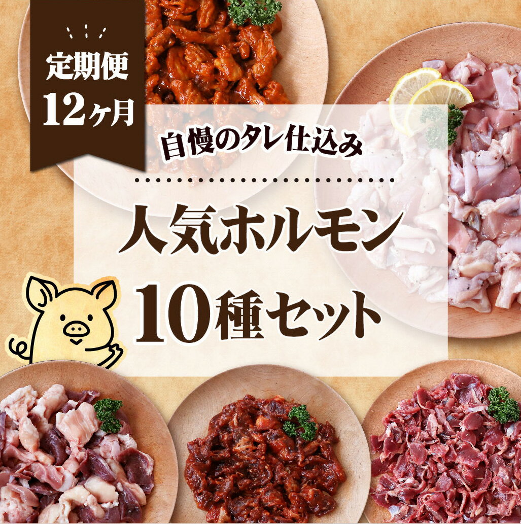 【ふるさと納税】【全12回定期便】工場直送！ 人気焼肉ホルモン 10種セット 総計34.8kg (各回2900g) 小分け 真空パック 愛されて49年のホルモン専門ブランド 甘辛味付け 焼くだけ 簡単 長期保存可能 12ヶ月 冷凍 常備 個包装 おつまみ ギフト 贈答 お中元 お歳暮 豊味館