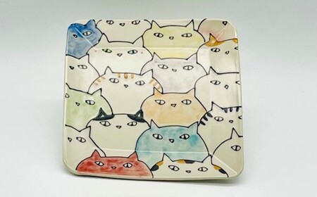 カラフル猫いっぱい皿 small【716】_HA1715