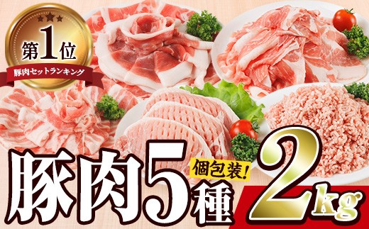 
                  豚肉 5種 セット (合計2kg) ぶたにく ブタニク 豚 ぶた ブタ 肉 にく ニク お肉 小分け こま切れ ロース スライス バラ ミンチ しゃぶしゃぶ 個包装 詰め合わせ 食べ比べ 【BD320】【西日本畜産】
                