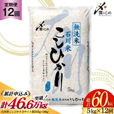 ふるさと納税 宝達志水町 定期便 無洗米 石川米 こしひかり 5kg×12回 総計60kg [38601338-s]