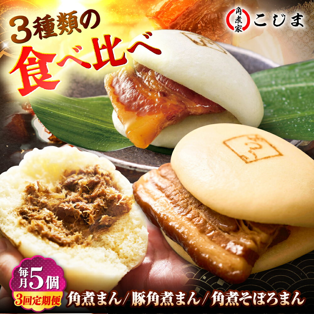 【ふるさと納税】【月替わり3回定期便】角煮まん5個＆長崎県産豚角煮まん5個＆角煮そぼろまん5個 五島市/角煮家こじま[PGX081]