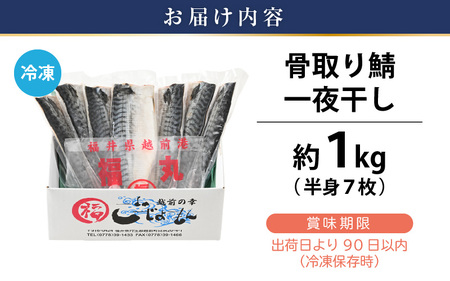  食べやすい魚！骨取り 鯖の一夜干し 約1kg（半身7切）網元漁師「福丸」厳選！ 【さかな サバ さば おかず グルメ 小分け 冷凍 個包装 惣菜 魚介類 海鮮 焼魚 バーベキュー】 [e15-a02