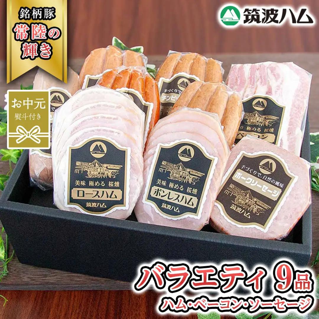 【お中元熨斗付き】 筑波ハム バラエティ 9品 ( ハム ベーコン ソーセージ ) 『常陸の輝き』 茨城県産 ブランド豚 銘柄豚 ( 茨城県共通返礼品 )  [EN011sa]