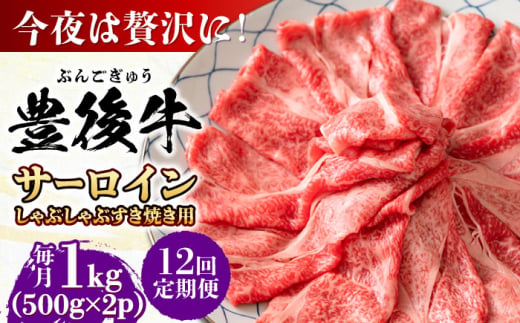 【全12回定期便】【厳選部位】おおいた豊後牛 サーロイン しゃぶしゃぶすき焼き用 1kg (500g×2P)日田市 / 株式会社MEAT PLUS　牛 うし 黒毛和牛 和牛 豊後牛 [AREI091]