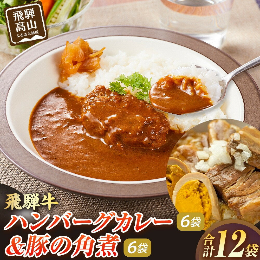 【ふるさと納税】飛騨牛ハンバーグカレー 200g×6袋＆豚の角煮180g×6袋 | 飛騨牛 ハンバーグ 角煮 豚角煮 肉 豚肉 グルメ 常温保存 お手軽 便利 人気 おすすめ 飛騨高山牧場 HG012
