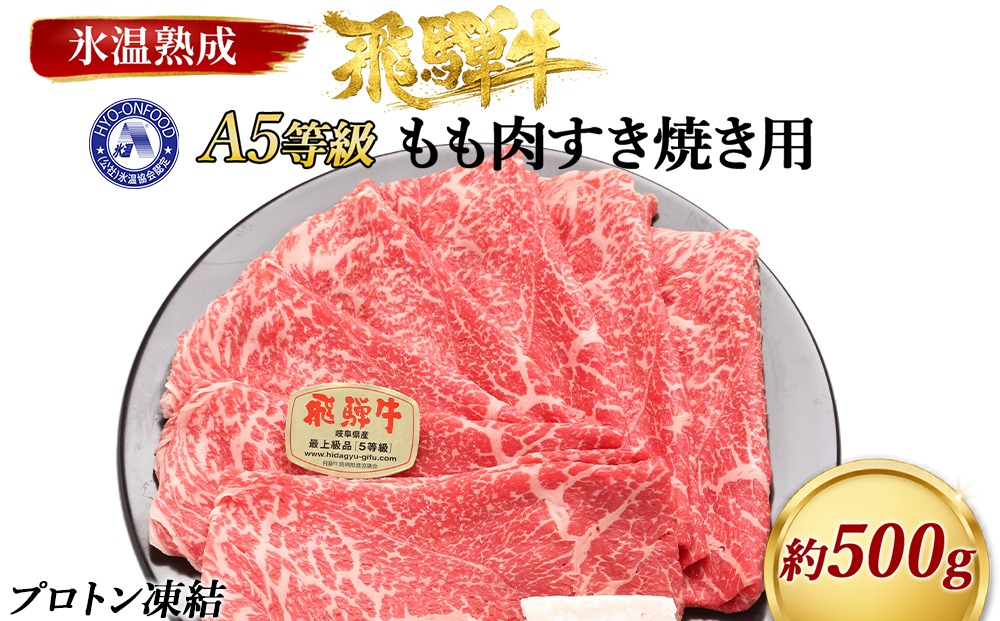 約500gもも肉すき焼き用　氷温（R）熟成　飛騨牛A5等級　　プロトン凍結 [No.521]