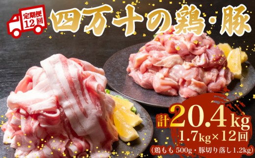 
                  【12ヶ月連続】四万十ブランド 鶏肉500g 豚肉1.2kg（計1.7kg×12回)20.4kg 12回定期便 5Xコース｜ 四万十ポークスライス 四万十ポーク 豚バラ肉 小分け 小間切れ スライス 切り落とし 冷凍 真空パック 細切れ 切身 カット 一口大 カット済み  四万十鶏 鳥肉 とりにく 鶏もも 国産 ブランド 唐揚げ 煮物 鍋 チキン 高知県 須崎市 TM130000
                