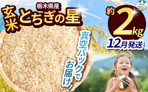 【栃木県共通返礼品】【先行予約】【令和8年度】 訳あり 栃木県産とちぎの星 2kg（玄米真空パック）12月分 | 新米 とちぎの星 玄米 米 ごはん  冷めてもおいしい ふるさと納税 那珂川町 栃木県