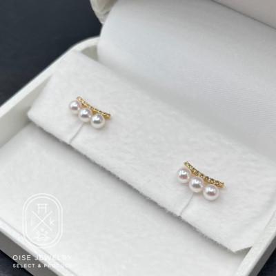 ふるさと納税 伊勢市 K18YGダイヤモンド0.08ct アコヤ真珠ピアス3.5mmUP　1890