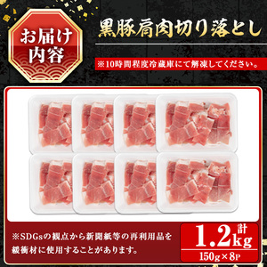 黒豚肩肉切り落し (1.2kg) 鹿児島県産豚肉 豚肉 肩肉 【小迫ストアー】A597