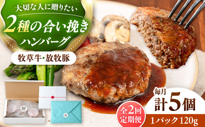 【全2回定期便】　【牧草牛×放牧豚】ハンバーグ 5個 《厚真町》【GOODGOOD株式会社】 ハンバーグ 牛肉 豚肉 小分け 冷凍配送 北海道 [AXBP026]