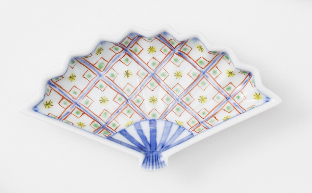 染錦更紗  扇型小皿