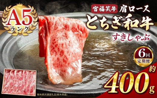 【定期便6回】宮福笑牛(とちぎ和牛) A5 肩ロースすきしゃぶ 約400g  | 定期便 牛肉 和牛 すきやき しゃぶしゃぶ すきやき用 しゃぶしゃぶ用 旨味 美味しい 肉 お肉 栃木県共通返礼品（栃木県産） 栃木県 真岡市