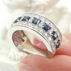 指輪 プラチナ PT900 ダイヤモンド 1.2ct 幅広 ブルーサファイア スクエア 誕生石 レディースリング 大ぶり ゴージャス ジュエリー【f249-pt-bs】 ALPAZ133