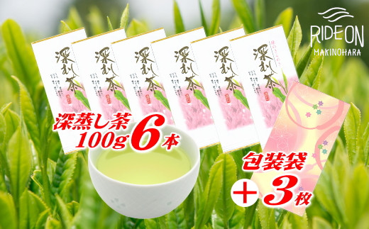 
038-1　摘みたて！深蒸し茶100ｇ×6本 包装袋セット
