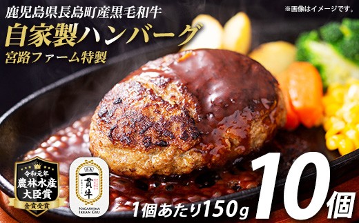 
                  鹿児島県産合挽き肉使用 自家製ハンバーグ計10個(1個150g)【宮路ファーム】 f-miyaji-7023
                