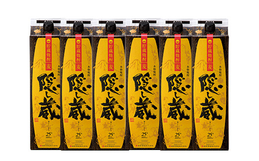 ≪定期便・全3回≫鹿児島樽貯蔵本格麦焼酎「隠し蔵」(1800ml×6本×3回) 国産 九州産 鹿児島 酒 焼酎 麦焼酎 家飲み 定期便 セット 1.8L 一升 パック【吉村酒店】【E-145H】