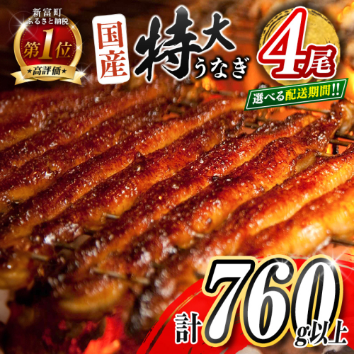 ＜選べる配送月＞特大 うなぎ 鰻楽 国産 蒲焼 4尾 人気 無頭 計760g以上 高評価 おすすめ 冷凍 簡単調理 個包装 鰻 魚介 贈答品 ギフト 贈り物【C388-mult】