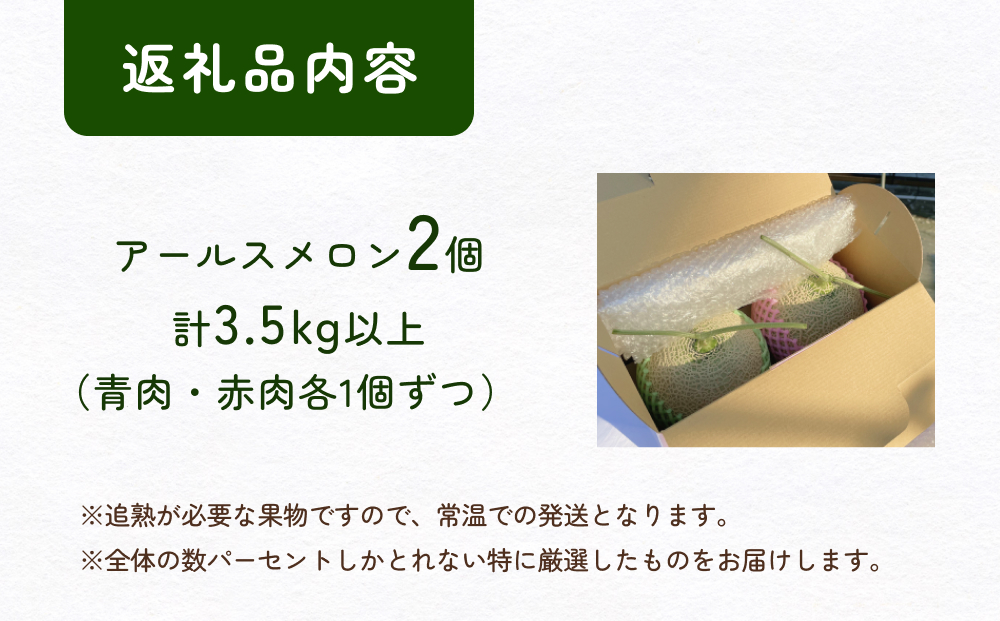 〈先行予約〉 アールスメロン 2個セット 計3.5kg以上（青肉