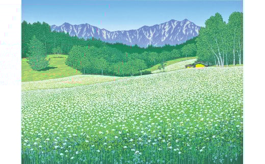 「蕎花」 クリーム額 【埼玉県 東松山市 版画 額付 小川手漉和紙 日本版画会 小暮真望 芸術 美術 風景 自然 送料無料 バージョン 美しい ギャラリー アーティスト アート ART 芸術 デザイン