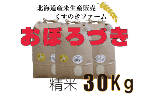 北海道岩見沢産くすのきファームのおぼろづき精米（30Kg）【34035】