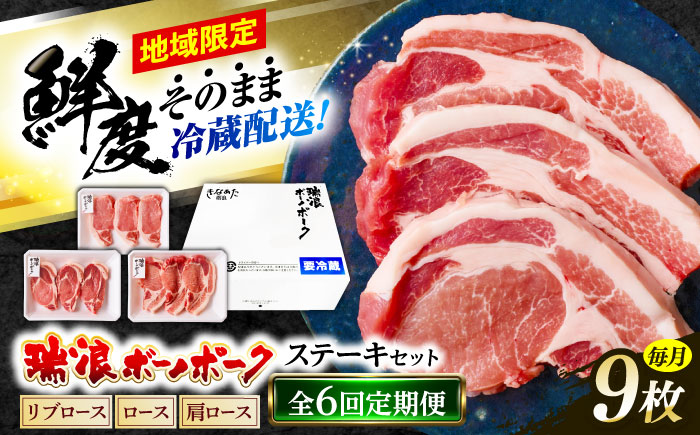 【6回定期便】 ※冷蔵配送/地域限定※ 岐阜県産 豚 瑞浪ボーノポーク ステーキ 1kg 食べ比べセット (リブロース・ロース・肩ロース) 瑞浪市 / きなぁた瑞浪 [AZCI060]