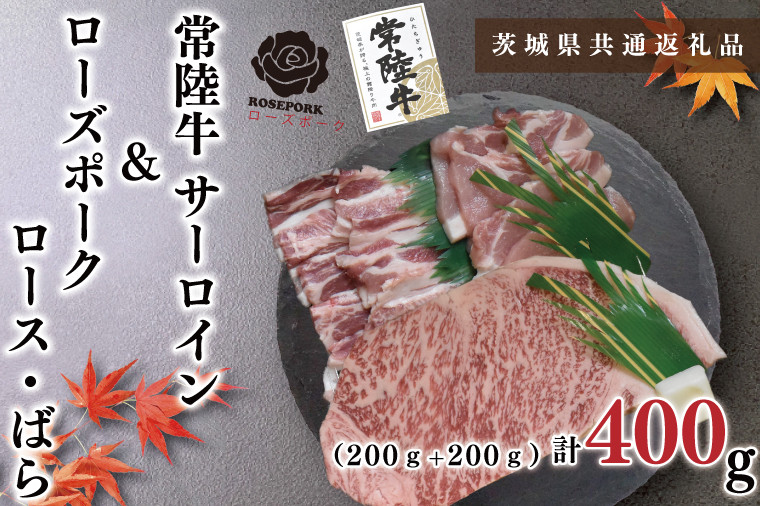 
                  KCK-58【茨城県共通返礼品・茨城県産】【常陸牛A5ランク・ローズポークステーキ焼肉セット】常陸牛サーロイン200ｇ＋ローズポーク200ｇ（ロース100ｇ・ばら100ｇ）
                