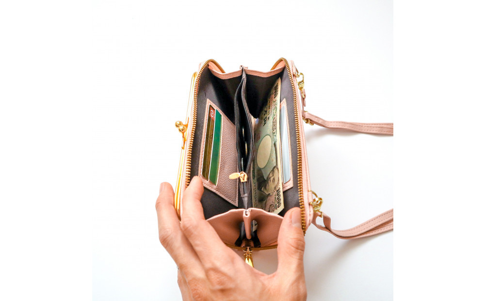 【ピンク】スマホショルダー お財布ショルダー がま口 がま口財布 スマホポーチ スマホポシェット