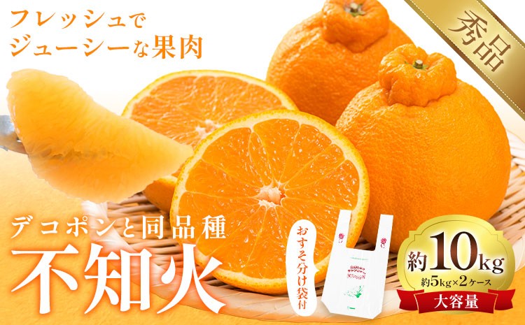 
                  不知火（デコポン同品種） おすそ分け袋付き 5kg×2ケース 計10kg 日本フルーツ株式会社 熊本県 長洲町 《2月上旬-4月上旬頃出荷》  果物 秀品 フルーツ スイーツ デザート ギフト おすそ分け
                