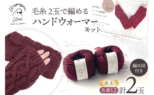 手芸 編み物 毛糸 2玉で編めるケーブル模様のハンドウォーマーキット 12番色 [長谷川繊維 愛知県 江南市 ko23btu780005] 編み物 編み物キット ハンドウォーマー 毛糸 ウルグアイウール 模様編み 編み図付き