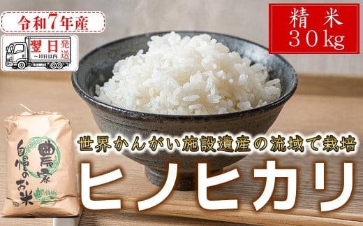 【 精米 】 【 最短 翌日発送 】令和7年産 ヒノヒカリ 八千種米 お米 30kg ごはん 兵庫県産 世界かんがい施設遺産登録『西光寺野疏水路』