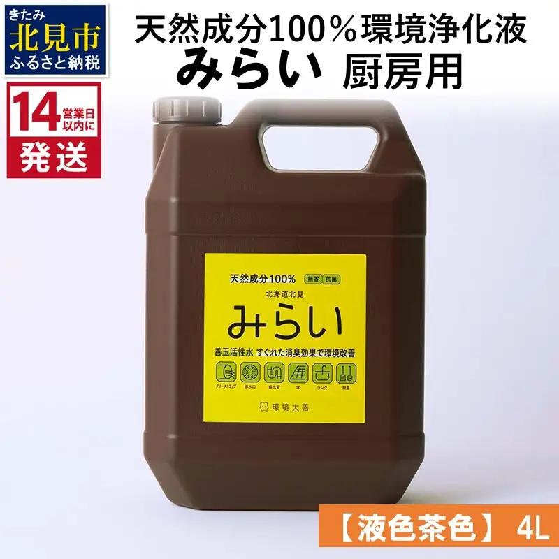 《14営業日以内に発送》天然成分100％環境浄化液 みらい 厨房用【液色茶色】 4L ( 天然 消臭 抗菌 厨房 )【084-0304】