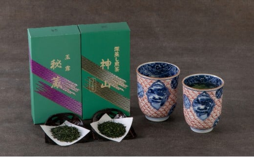 
宇治茶2種と清水焼山水組湯呑 n0521
