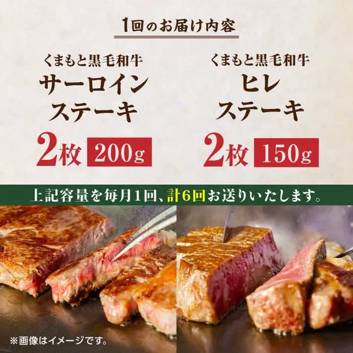 【6回定期便】くまもと黒毛和牛 ステーキ食べ比べ ヒレステーキ×2枚 サーロインステーキ×2枚【馬刺しの郷 民守】食べ比べセット ヒレ サーロイン ステーキ  [ZBL086]