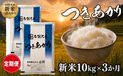 【 令和8年産 】新米 つきあかり 定期便 10kg 3ヶ月 おこめ お米 白米 精米 コメ ライス ごはん ご飯 国産米 銘柄米 ふっくら もちもち おいしい おべんとう 弁当 おにぎり 大粒 甘み つや 食味 毎日の食卓 飽きない 冷めてもおいしい 志賀沢米 岩沼産米