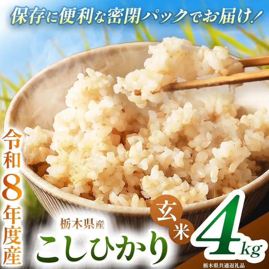 令和8年度 新米 栃木県産 こしひかり 4kg 玄米 密閉パック | BG 栃木県共通返礼品 真岡市産 栃木県 下野市