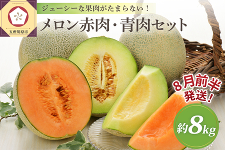 【2026年8月前半発送】津軽のメロン 約8kg (赤肉・青肉セット) 4～6玉・秀～優 青森県産