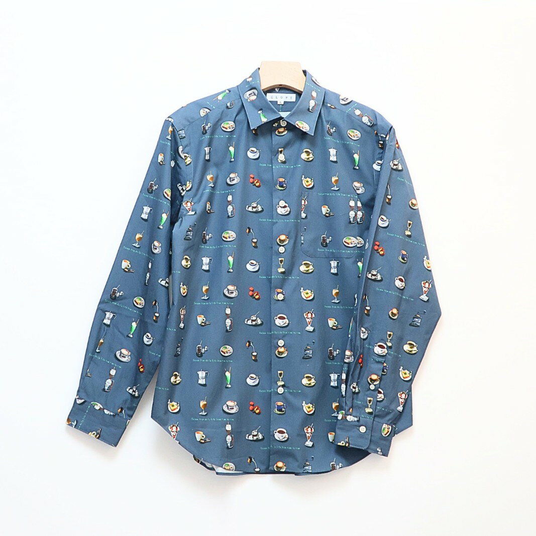 【ふるさと納税】CLOFT 綿100％長袖オリジナルプリントシャツ”憩い”喫茶店柄（C/#17ダークネイビー） XL 長袖 シャツ プリントシャツ ネイビー 紺 ダークネイビー デザイン おしゃれ 個性 上質 プレミアム こだわり ギフト プレゼント 贈り物 東京 新宿 0139-020-S07-6